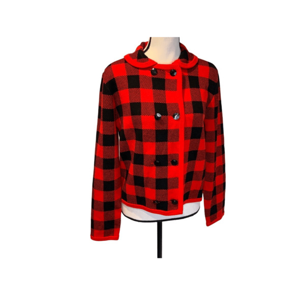 J. Crew Sweater Jacket Plaid Red Black - Picture 13 of 13